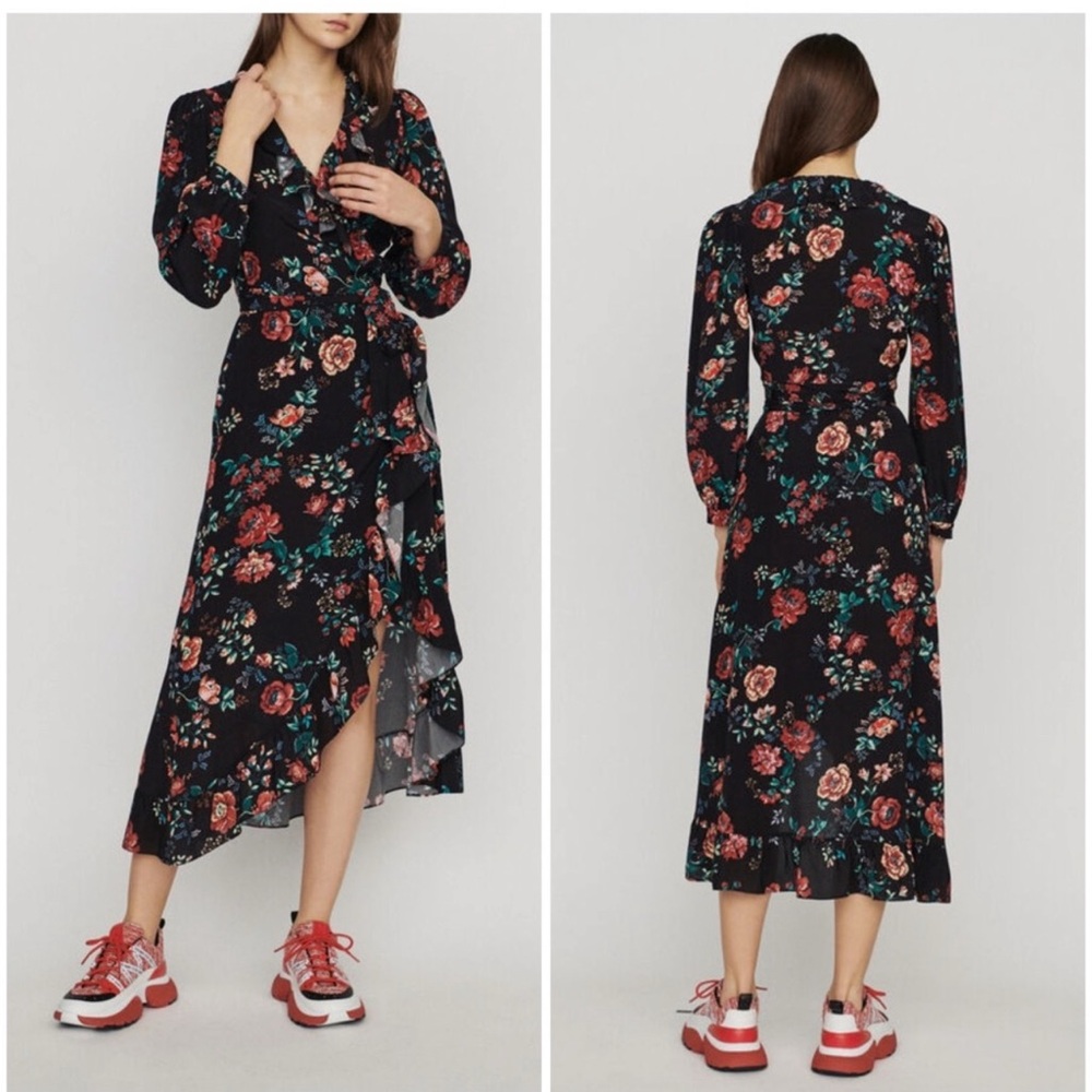 Maje Floral Black Wrap Dress